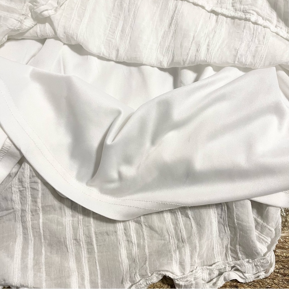 Aeom Textured Ruffle White Mini Dress Women’s Size Medium - Picture 11 of 16